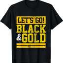 Let's Go Black & Gold Team Favorite Colors Vintage Game Day T-Shirt (Black, M)