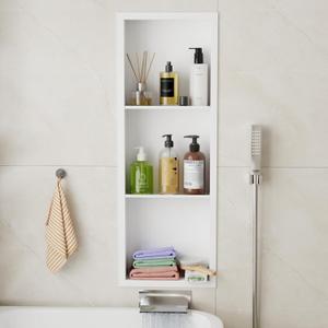 Shower Niche 12"x36"  Stainless Steel Recessed Wall Shelf for Bathroom Double Tier Niche with Drainage Channel, Suitable for Shower Storage, recessed Medicine Cabinet, Recessed Wall Cabinet (White)