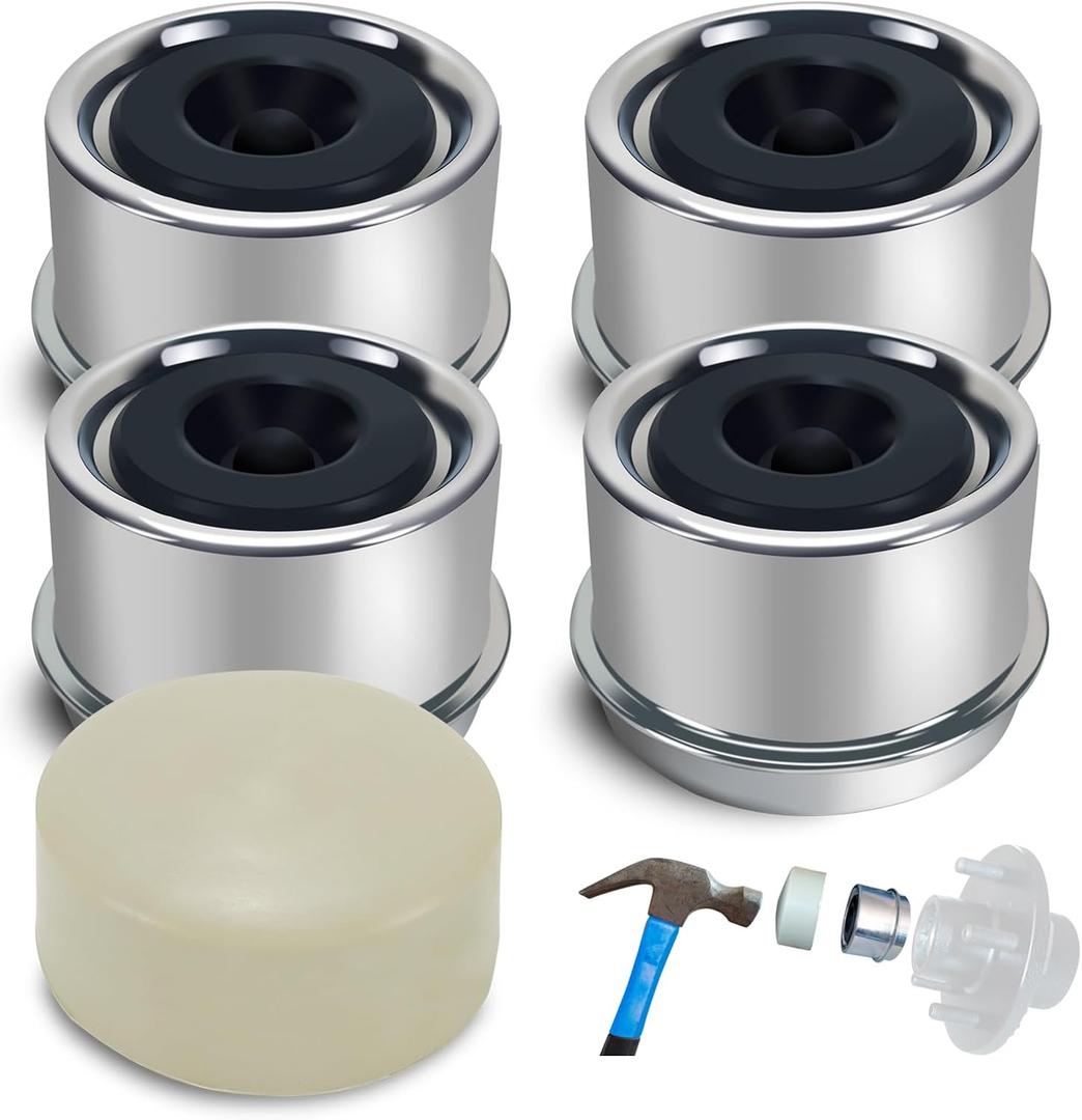 1.98" Trailer Hub Caps (4PCS) with Rubber Plugs & Installation Tool Snug-Fit, Rust-Resistant Bearing Dust Caps for 2000-3500 lb Axles Protects Trailer Hubs from Dirt and Moisture