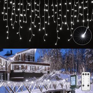 Brightown Icicle Lights Outdoor - 40 FT 432 LED Icicle Christmas Lights with 81 Drops, 8 Modes Icicle String Lights with Remote & Timer, Waterproof Fairy Lights for Roof Patio Tree House Decor, White
