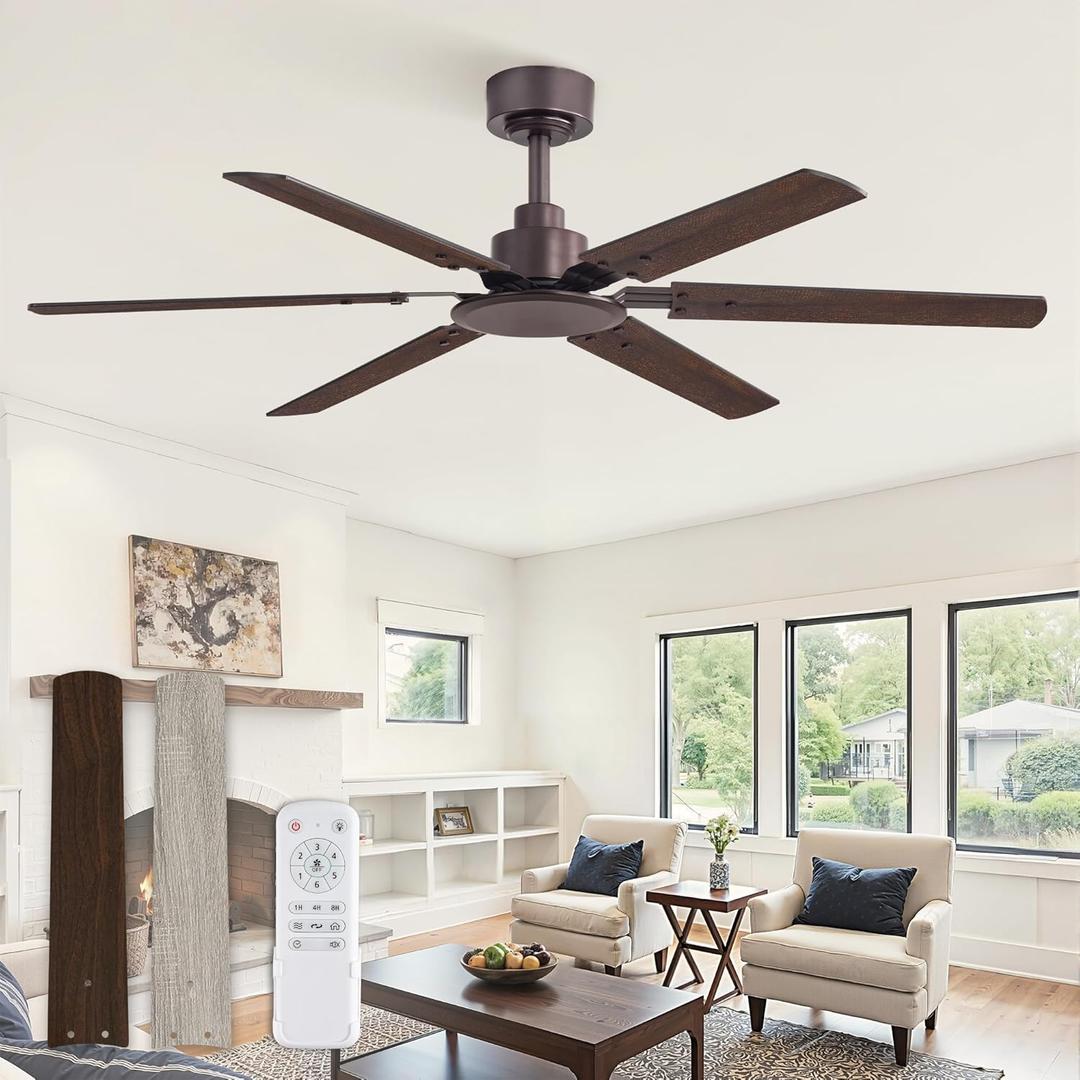 Fanbulous Ceiling Fan No Light, 48 Inch Indoor/Outdoor 6 Blades Ceiling Fan with Remote, 6-Speeds, Quiet Reversible DC Motor, Fans Without Light for Tilted Ceiling/Bedroom/Living Room/Patios (Oil Bronze)