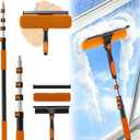 16FT Reach Window Squeegee Kit with Extension Pole, 2-in-1 Professional Washer for High Windows, 3-12FT Adjustable Reach, Rotatable Head for Indoor & Outdoor Use, Streak-Free Cleaning Tool for Home