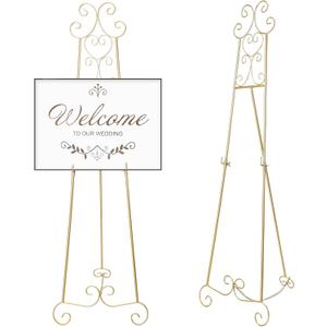 GlikCeil 57" H Gold Metal Scroll Easel Stand for Display Wedding Sign Poster Adjustable Portable Art Easels Poster Easel with Chain Support for Showcasing Pictures Artwork Coffee Exhibition Canvas