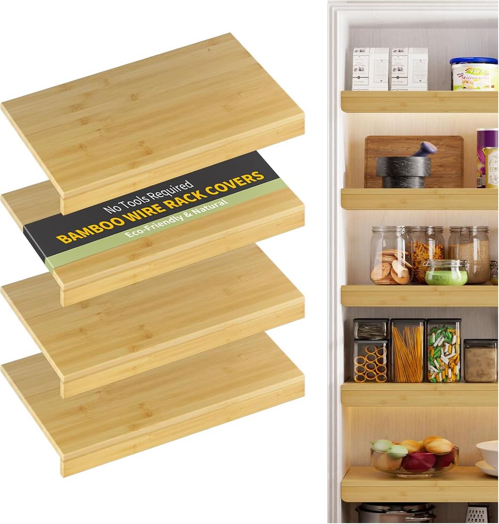 Wire Shelf Covers, Bamboo Wire Rack Covers for Pantry, ClosetKitchen (4pcs, 28" W x 16" D, Natural)