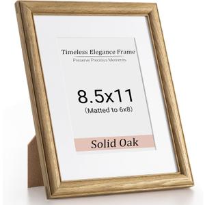 8.5x11 Picture Frame,8.5 x 11 Solid White Oak Photo Frame Matted to 6x8 with Tempered Glass,8.5"x11" Handcrafted Diploma Document Frames Frame Vertical or Horizontal Wall Hanging Display,1 Pack (USA-Sourced White Oak Wood)