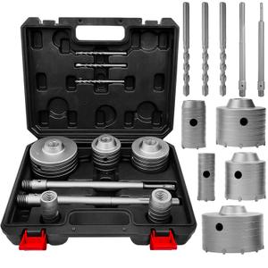 10-Pieces Concrete Hole Saw Kit with 3 Drill Bits and SDS Plus & Max Shank, Masonry Hole Saw Kit Size 30, 40, 65, 80, 100 MM for Brick, Block, Concrete Drilling.