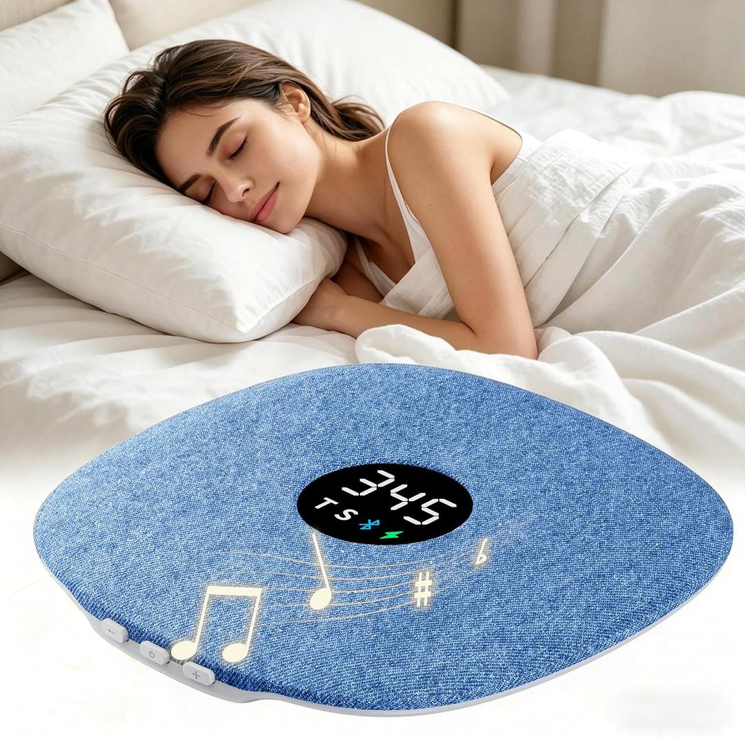 Bone Conduction Under Pillow Sleep Speaker,Ultra-Thin Wireless Bluetooth Mini Pillow Speaker with LED Display,TF Card,Auto-Off,Volume Control,Perfect for Side & Light Sleepers Bedside Listening-Blue