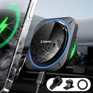 ZeeHoo Compatible with Magsafe Car Mount Charger, Wireless Car Charger with Ice Cooling, 15W Magnetic Car Phone Holder, for iPhone 15 14 13 12 11 Pro Max Plus