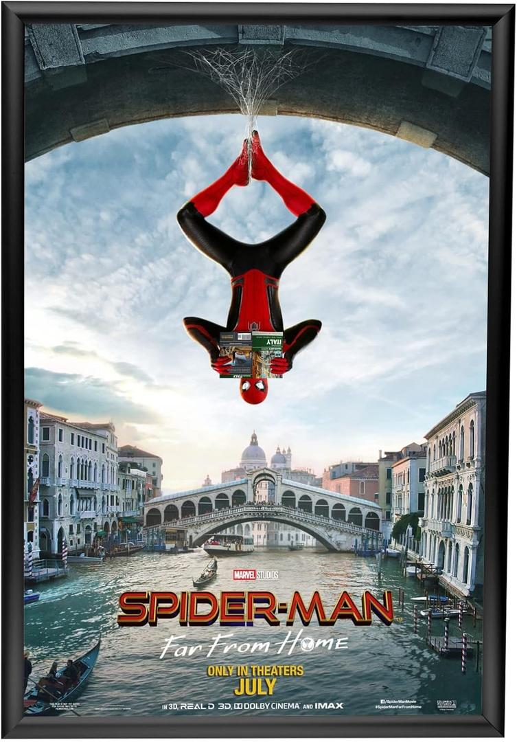 SnapeZo Poster Frame 24x36 Inches, Black 1 Inch Aluminum Profile, Front-Loading Snap Frame, Wall Mounting, Sleek Series