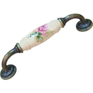Blockstool Vintage 128mm Ceramic Flower Roses Handle Knobs Cabinet Drawer Pulls, Pack of 4 (Beige)
