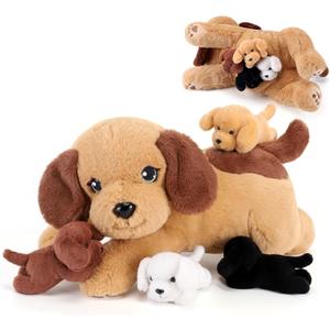 5 Pieces Dog Stuffed Animals with Babies Inside Belly - 1 Mommy Stuffed Dog with 4 Puppy Plush - Stuffed Puppy Plush Toy for Kids Age 3-8, Gifts Ideal for Christmas, Valentine's, Birthday