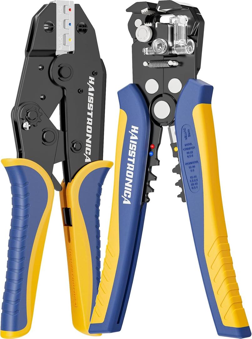 haisstronica Wire Stripper and Crimping Tool,AWG 24-10 Automatic Stripper Tool with AWG 22-10 Ratchet Wire Crimper For Heat Shrink Connectors haisstronica Wire Stripper and Crimping Tool,AWG 24-10 Automatic Stripper Tool with AWG 22-10 Ratchet Wire Crimper For Heat Shrink Connectors