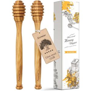 Olive Wood Honey Dipper/Stick Durable & Warp-Resistant, Preserves Honey Purity, 2pcs, 6.3 Inch