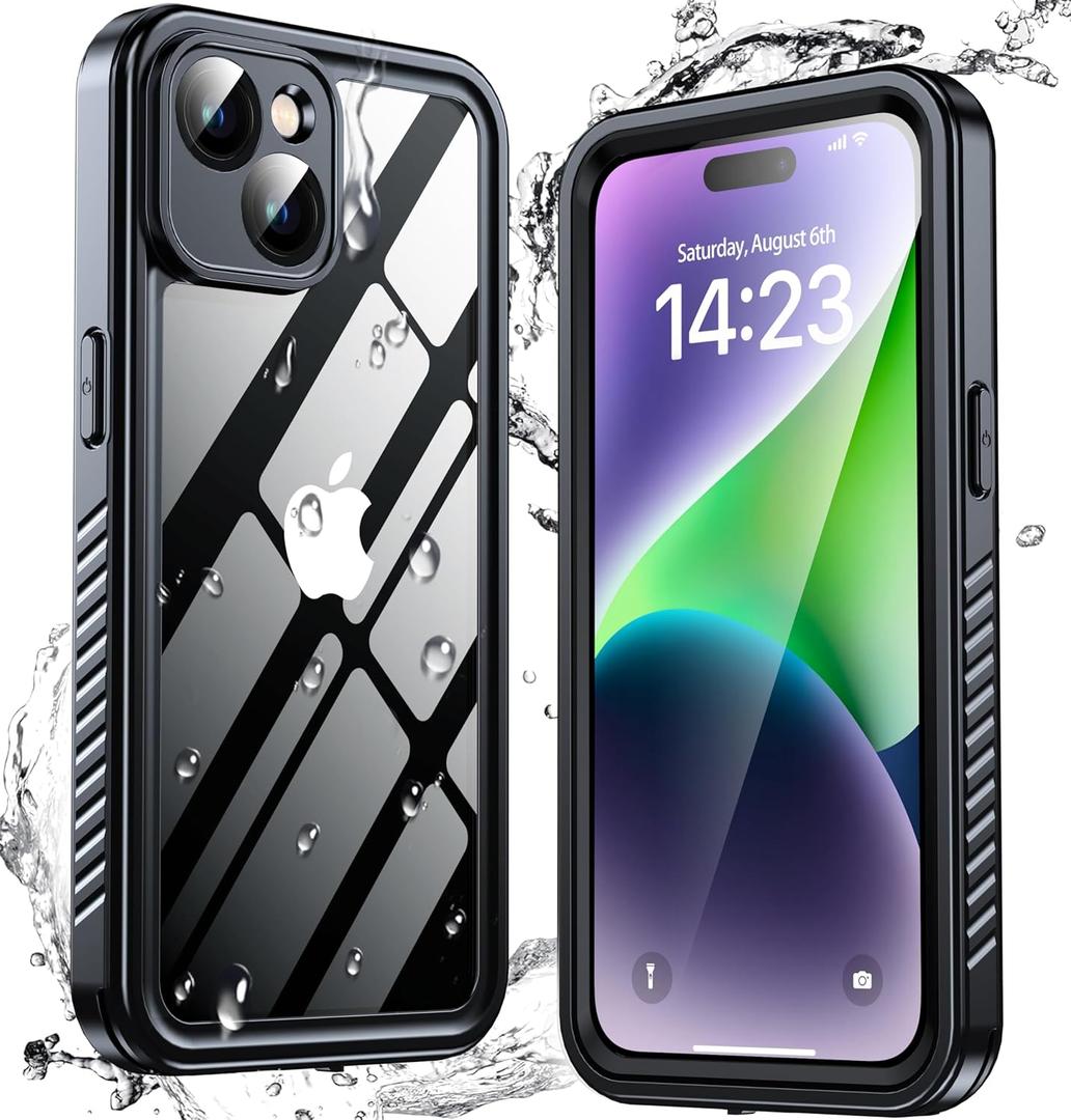 Oterkin for iPhone 14 Case Waterproof, Phone Case with [Built-in Screen Protector & Camera Protector][Full Body Protection][12FT Military Shockproof] Case for iPhone 14 (Black)