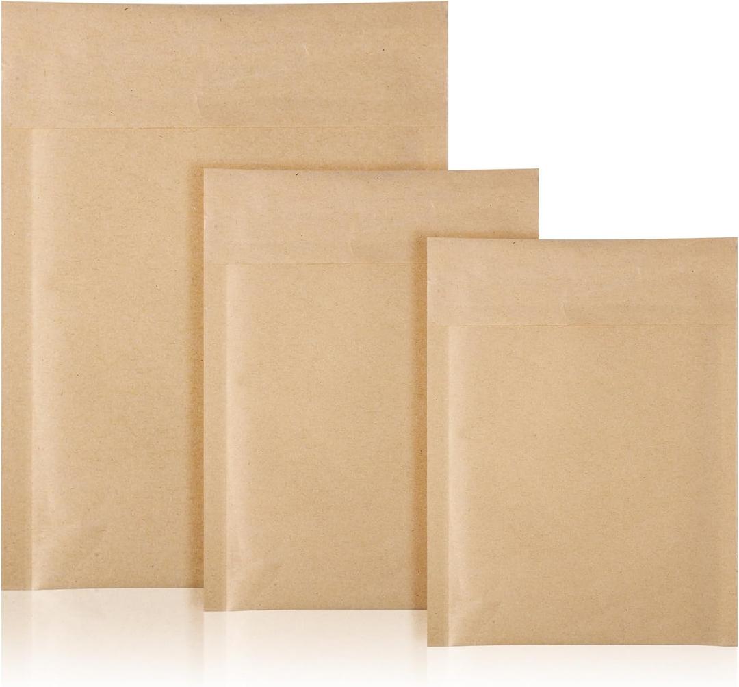 50 Pcs Kraft Bubble Mailers 3 Size Padded Envelopes Kraft Poly Mailers Bubble Lined Shipping Envelopes Mail Shipping Bags for CDs Book Business Supplies (Natural)