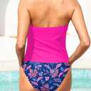 Daci Pink Paisley Strapless Tankini Swimsuits for Women - 2 Piece Bathing Suit Bandeau Top with High Waisted Bikini Bottom XL (Pink, XL)