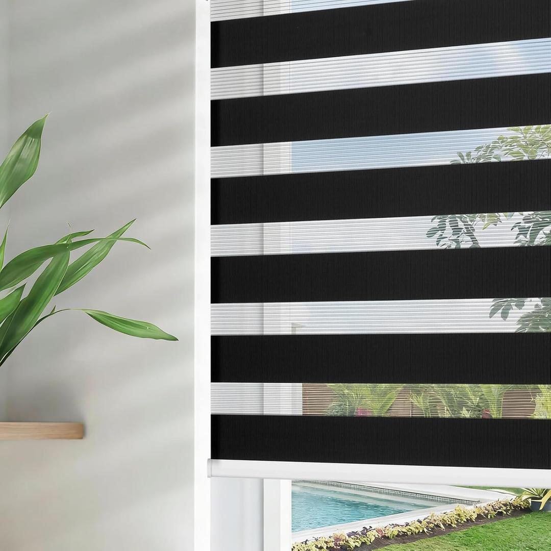 Joydeco Cordless Zebra Blinds for Indoor Windows, 35" W x 75" H, Black