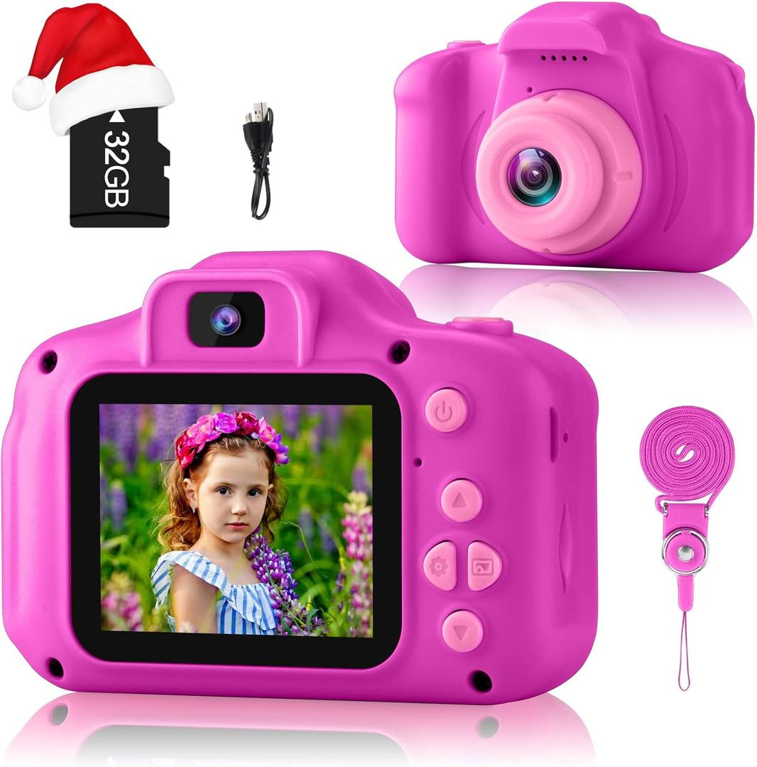 GKTZ Toys for Girls Age 3-8, Kids Camera Digital Video Toddler Camera Children Camcorder Birthday Gifts for 3 4 5 6 7 8 Year Old Girls with 32GB SD Card (Rose)