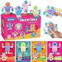 28 Pack Valentines Day Gifts for Kids, Valentines Day Cards with Astronaut-Shaped Finger Spinner POP Toys for Kids, Valentine School Classroom Exchange Prizes, Valentine Party Favor Toy Set