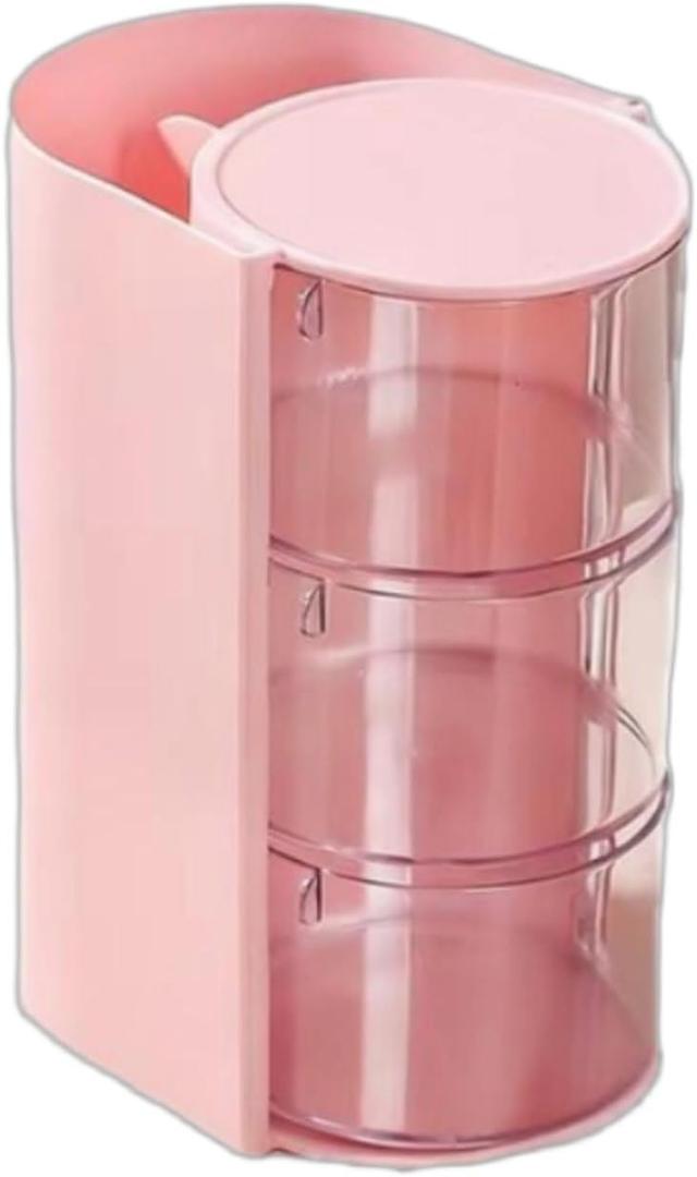 predolo Dustproof Makeup Sponge Organizer Multi-Functional Rotating Makeup Brush holder Clear Design Dressing Table Organizer Tool Container, White, Two Layers