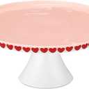 Lallisa 10" Ceramic Heart Cake Stand Pink Round Dessert Plate with Red Heart Edges Wedding Cake Pedestal Stand Display for Valentine's Day Birthday Wedding Party Decorating