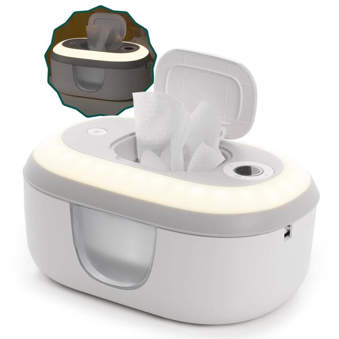 Babelio Baby Wipe Warmer and Wet Wipes Dispenser | Large Capacity Wipes Warmer for Babies with Night Light | Top Even Heating, 4-Level Temperature (100-131) | Newborn Essentials