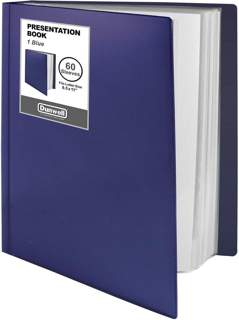 Dunwell Presentation Binder 60-Pocket, Displays 120 Pages, 8.5x11 Portfolio Binder with Plastic Sleeves, Storage and Organizer for Documents, Photos, Kids Artwork, Projects, Recipes (Blue)