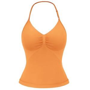 YEOREO SoftHue Impact Longline Strappy Top Women's Halter Workout Tank Tops Backless Gym Longline with Adjustable Strap Tangerine No Size