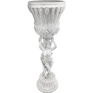 Design Toscano Les Filles Joyeuses Dancing Maidens Pedestal Column Plant Stand with Urn, 36 Inch Tall, Cast Stone Resin, Antique Stone Finish