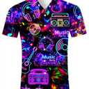 uideazone Mens Funny Hawaiian Shirts 3D Graphic Button Down Short Sleeve Tropical Holiday Beach Aloha Shirt (XX-Large, Neon Music)