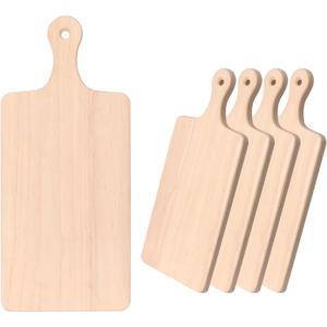 LZMS 4-Pack 13 1/2"x 7 1/2" Wood Serving Boards Set | Unfinished Wood Crafts with Handle | Wooden Cutting Boards Bulk for Charcuterie, Cheese, Meat, Bread, Vegetables & Fruits (Medium)