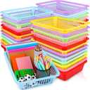 Aodaer 36 Pack Classroom Storage Baskets Bins Back to School Supplies Plastic Desktop Storage Tray 13.5 x 10 x 3 Inch Stackable Organizer Baskets Colorful Organizer Trays for Classroom Office Decor