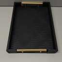 1 Piece Woven Leather Ottoman Tray with Gold Handles, Perfect Rectangular Serving Tray for Living Room, Coffee Table Tray as Thoughtful Gift for Home Decor Enthusiasts (Black)