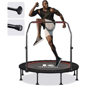 KENSONE 40"/48" Foldable Mini Trampoline, Indoor Trampoline for Kids, Adults Indoor/Garden Workout, Fitness Rebounder with Adjustable Foam Handle, Max Load 330/450 lbs