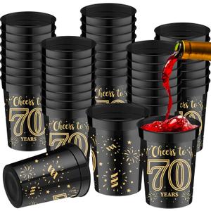 Cunhill 40 Pack 70th Birthday Cups Cheers to 70 Years Birthday Party Cups Gold and Black Plastic Stadium Cups for Decorations Party Favors Men Women Wedding Anniversary Supplies(70th, 8 oz)