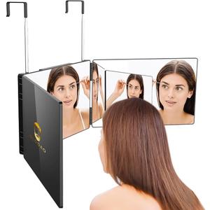 360 Mirror for Haircuts for Men for Women for Braiding Hair Trifold 3 Way Mirror to See Back of Head Barber Haircut Tool Three Way for Hair Cutting Self Cut (Black Without Led)