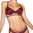 2 x Lingerie Sets for women Mesh sexy bra and panty sets with Underwire 2 Piece Strappy Embroidered Floral Lace (Red)