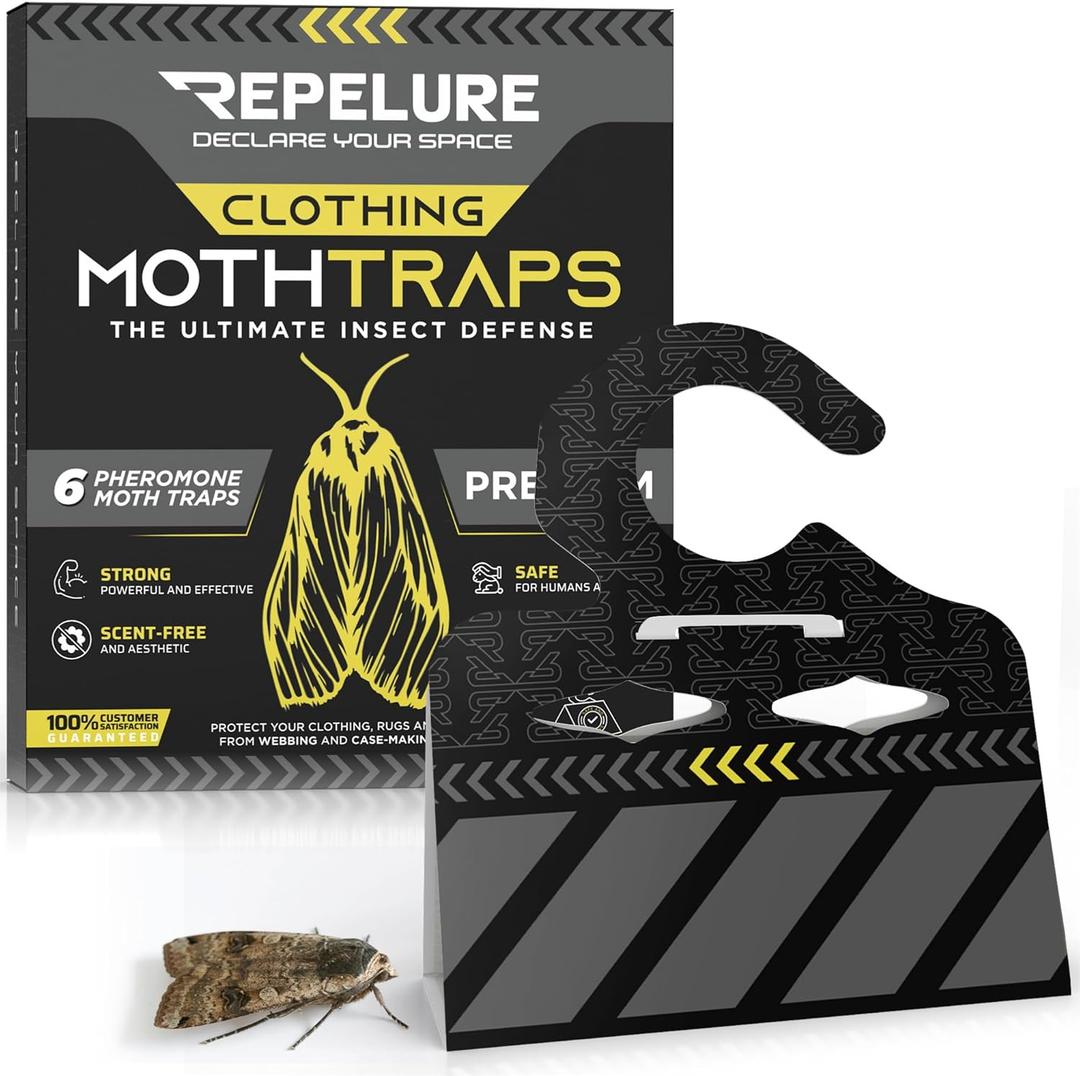 Premium Moth Traps for Clothes - Moth Traps with Pheromones - Strongest Luring and Stickiest Closet Moth Traps - Clothing Moth Traps - Moth Killer Indoor Moth Repellent for Closets (6 Pack)