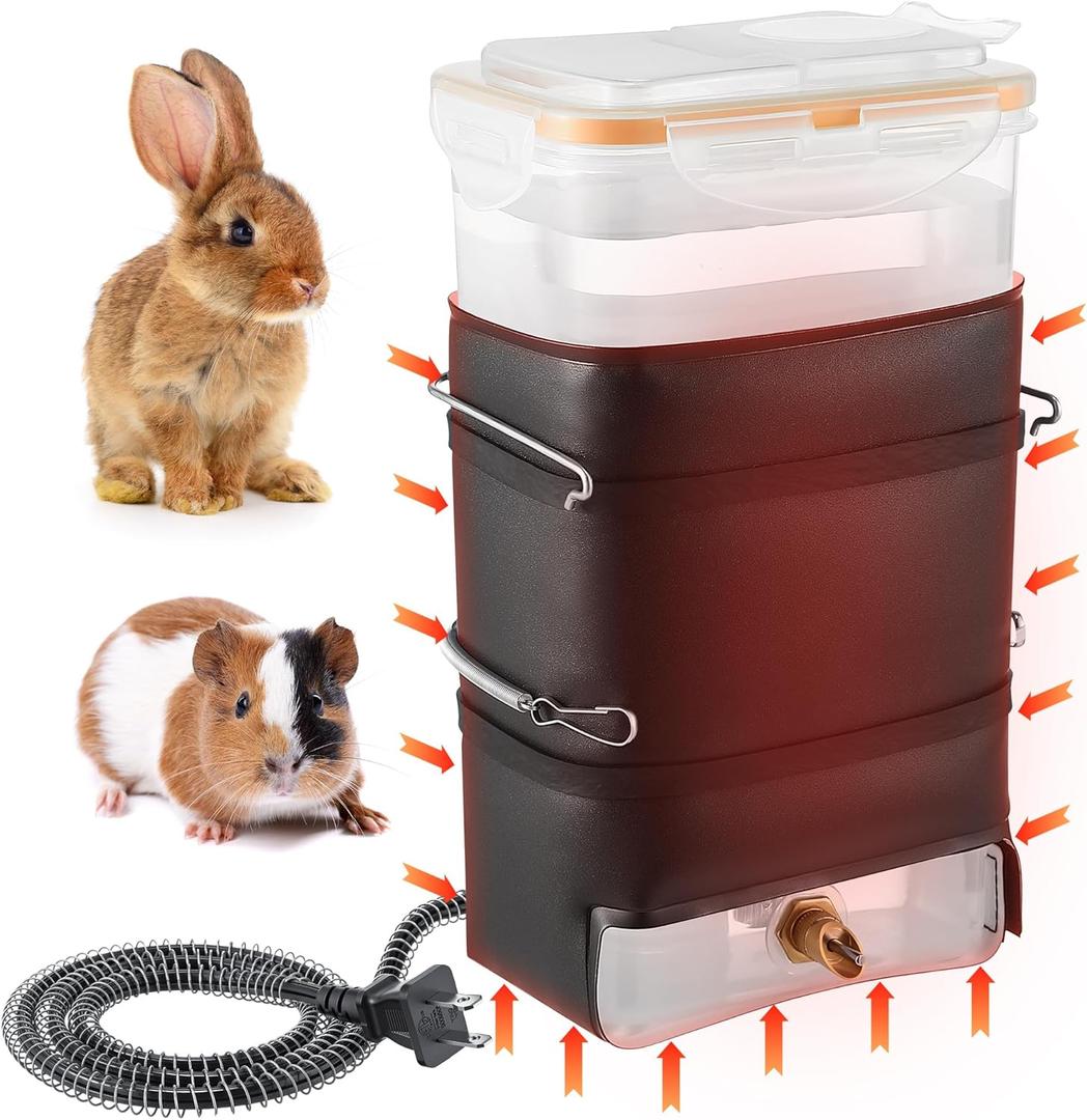 74 oz Heated Rabbit Water Bottle, Large Rabbit Water Dispenser No Drip, Bunny Bottle, Heated Small Animal Drinker for Pets, Rabbits, Guinea Pigs, Hamster, Ferrets, Birds, Mouse, Rats(1 Pack)