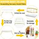 ECOIOU Extra Large 3 Tier Serving Tray, 24 x22 x 9.8 Inch Melamine Tiered Tray Stand and Platters for Party Buffet Entertaining, White and Gold