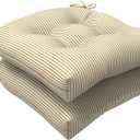 LVTXIII Outdoor Seat Cushions Seasonal Tufted Chair Cushions, Patio Chair Pads for Dining Chairs, Office Armchairs and Garden Furniture Decoration (Round Back, 19x19x4, Stripe Beige, 2 Pack)