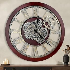 HOIBAI Large Wall Clock, Wall Clocks for Living Room Decor 30 Inch Farmhouse Vintage Rustic Kitchen Wall Decor Vintage Roman Oversized Wall Clock for Home Bedroom House , Moving Gears Clock (Black Walnut)