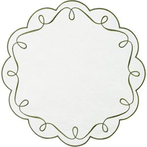 16.5 Inch Ribbon Twirl Embroidery Round Placemats Set of 4, Scalloped Round Table Mats for Party Kitchen Dining Decoration, Green