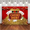 8x6ft Polyester Las Vegas Gold Glitter Bokeh Photography Backdrops Casino Night Poker Dice Red Curtains Photo Background Birthday Party Prom Banner Studio Shoot Booth Props Dessert Cake Table Decor