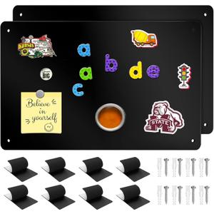 2Pack Magnetic Board,17.1" x 11.8" Magnet Display,for Magnets and Bulletin Board,Suitable for Wall, Refrigerator, Compartment, Cabinet etc,Comes with Dual Lock Tape for Easy Hanging (Black