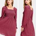 EXLURA Women's 2025 Fall Long Sleeve Party Swiss Dot Dress Smocked Ruffle Cocktail Mini Dresses (M)