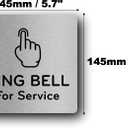 NorthByNorthEast Aluminium Service Bell Sign - Metallic Silver with Hand Icon - Self-Adhesive Peel and Stick - 145mm x 145mm - Ideal for Hotels, Restaurants, Hospitality Industry