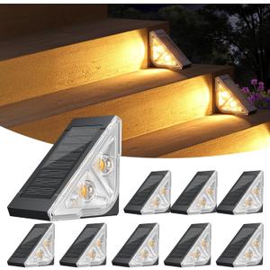 Ahaorigin Solar Step Lights for Outside, 8 Pack Bright LED Spot Lens Triangle Solar Stair Light Outdoor Waterproof, Outdoor Deck Lights for Yard Porch Patio Driveway Railing, Warm White