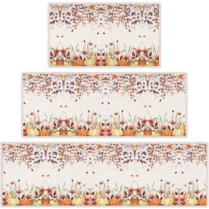 Tinideya Fall Kitchen Rugs Set of 3 Pumpkin Patch Autumn Maple Leaves Kitchen Mats Decor Thanksgiving Farmhouse Floor Door Mat Rug Home Decorations