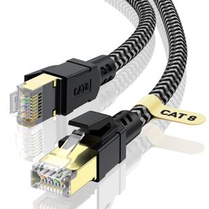 Cat 8 Ethernet Cable 100FT, High-Speed Braided Internet Cable Network Cord with Gold Plated RJ45 Connector 40Gbps 2000Mhz Heavy Duty LAN Cable Shielded Indoor